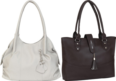 semiize Women White, Brown Shoulder Bag(Pack of: 2)