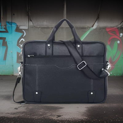 JairaJ Unisex Synthetic Leather Laptop Shoulder Messenger Bag men women Waterproof Messenger Bag(Black, 2608 L)