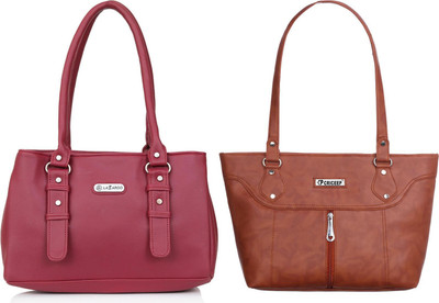 Lazzaroo Women Red, Tan Shoulder Bag(Pack of: 2)