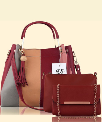 LIKE STYLE Women Maroon Handbag(Pack of: 3)