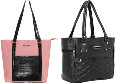 Reprox Women Pink, Black Hand-held Bag(Pack of: 2)