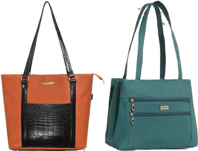 Zaxcer Women Tan, Green Handbag(Pack of: 2)