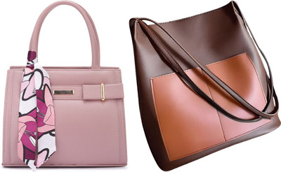 Trendycraft Women Pink, Brown Handbag(Pack of: 2)