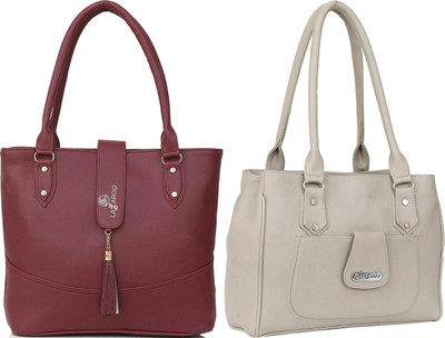 Lazzaroo Women Maroon, White Shoulder Bag(Pack of: 2)