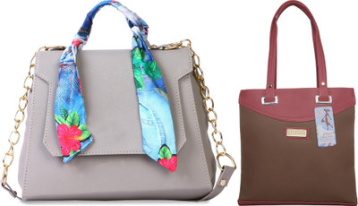 MSK Collection Women Grey, Tan Messenger Bag(Pack of: 2)