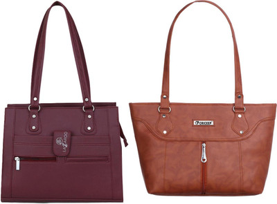 Lazzaroo Women Maroon, Tan Shoulder Bag(Pack of: 2)