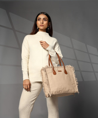 ENSAC Women Beige, Brown Tote