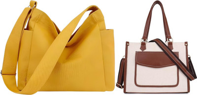 Trendycraft Women Yellow, White Shoulder Bag(Pack of: 2)