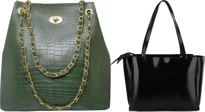 Trendycraft Women Black, Green Shoulder Bag(Pack of: 2)