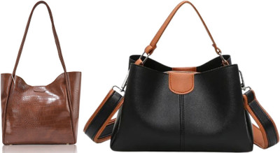 Trendycraft Women Black, Tan Sling Bag(Pack of: 2)