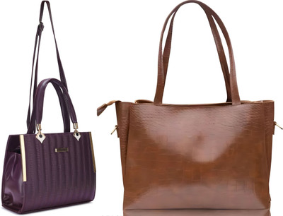 Trendycraft Women Purple, Tan Satchel(Pack of: 2)