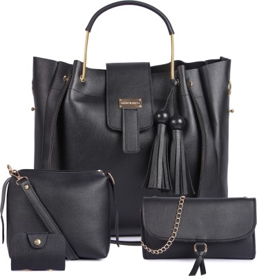 Mark & Keith Women Black Hand-held Bag(Pack of: 4)