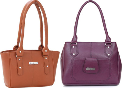 Lazzaroo Women Tan, Purple Shoulder Bag(Pack of: 2)