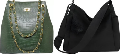 Trendycraft Women Black, Green Tote(Pack of: 2)