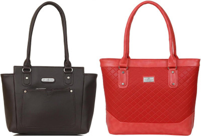Lazzaroo Women Brown, Red Shoulder Bag(Pack of: 2)
