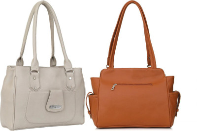 Lazzaroo Women White, Tan Shoulder Bag(Pack of: 2)