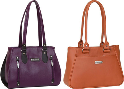 Lazzaroo Women Purple, Tan Shoulder Bag(Pack of: 2)