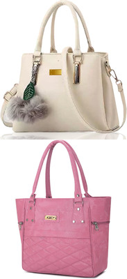 KSC Women White, Pink Handbag