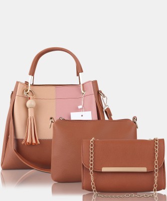 LIKE STYLE Women Tan Handbag(Pack of: 3)