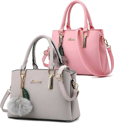 house of common Women Grey, Pink Hand-held Bag(Pack of: 2)
