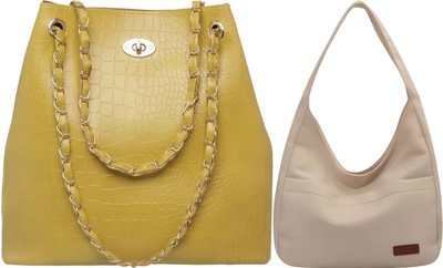 Trendycraft Women White, Yellow Shoulder Bag(Pack of: 2)