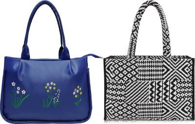 M R ALKA Women Blue, Black Satchel(Pack of: 2)