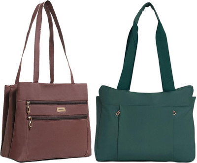 Zaxcer Women Brown, Green Handbag(Pack of: 2)