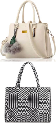 Plama Women White, Black Handbag
