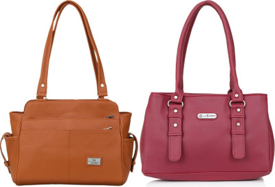Lazzaroo Women Tan, Red Shoulder Bag(Pack of: 2)