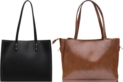 Trendycraft Women Tan, Black Tote(Pack of: 2)