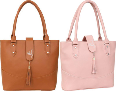 Lazzaroo Women Tan, Pink Shoulder Bag(Pack of: 2)
