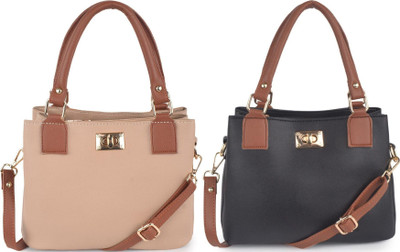 Dotiq Women Beige, Black Handbag(Pack of: 2)