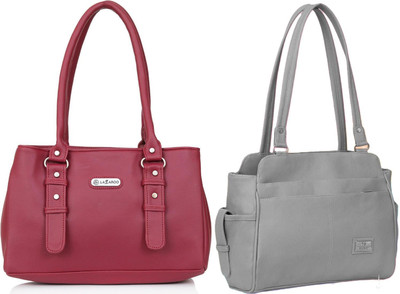 Lazzaroo Women Red, Grey Shoulder Bag(Pack of: 2)