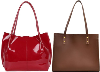 Trendycraft Women Red, Tan Handbag(Pack of: 2)