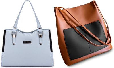 Trendycraft Women Blue, Tan Handbag(Pack of: 2)