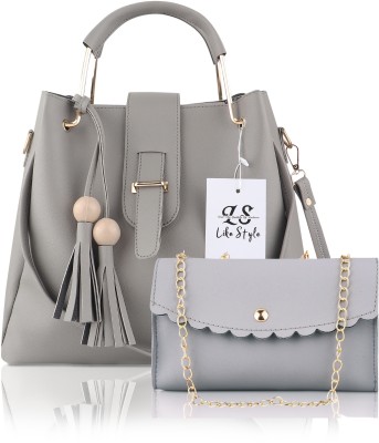 TCRAZY Women Grey Handbag(Pack of: 2)