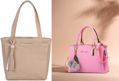 Handtas Collection Women Beige, Pink Handbag(Pack of: 2)