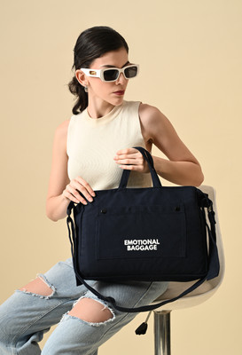DON'T LOOK Stylish Canvas Tote Bag – “Emotional Baggage” Print Shoulder Bag(Dark Blue, 10 L)