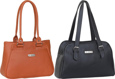 Lazzaroo Women Tan, Black Shoulder Bag(Pack of: 2)