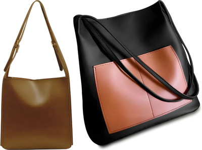 Trendycraft Women Black, Brown Shoulder Bag(Pack of: 2)