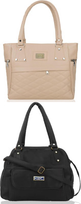 KSC Women Beige, Black Handbag