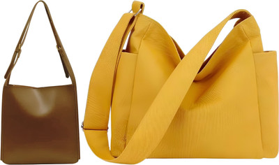 Trendycraft Women Yellow, Brown Tote(Pack of: 2)