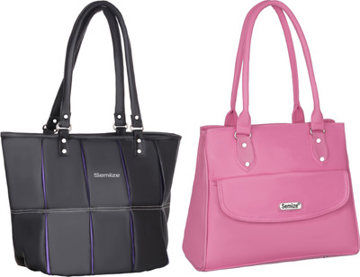 semiize Women Pink, Black Shoulder Bag(Pack of: 2)