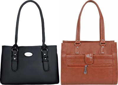 Lazzaroo Women Black, Tan Shoulder Bag(Pack of: 2)