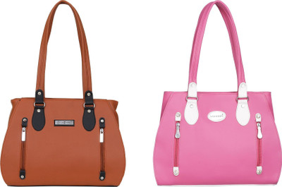 Lazzaroo Women Tan, Pink Shoulder Bag(Pack of: 2)