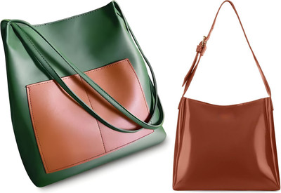 Trendycraft Women Tan, Green Shoulder Bag(Pack of: 2)