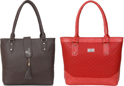 Lazzaroo Women Brown, Red Shoulder Bag(Pack of: 2)
