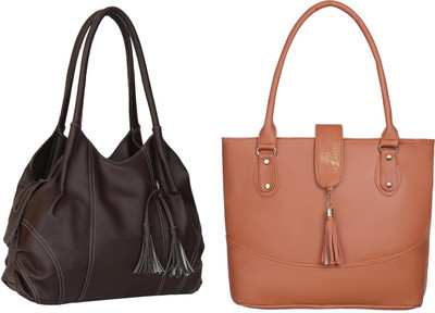 Lazzaroo Women Brown, Tan Shoulder Bag(Pack of: 2)