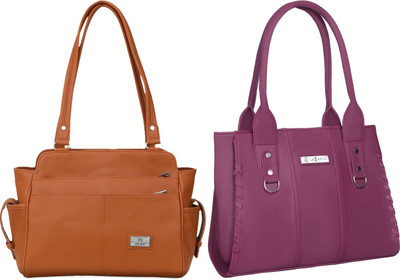 Lazzaroo Women Tan, Maroon Shoulder Bag(Pack of: 2)