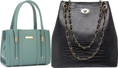 Trendycraft Women Black, Green Shoulder Bag(Pack of: 2)